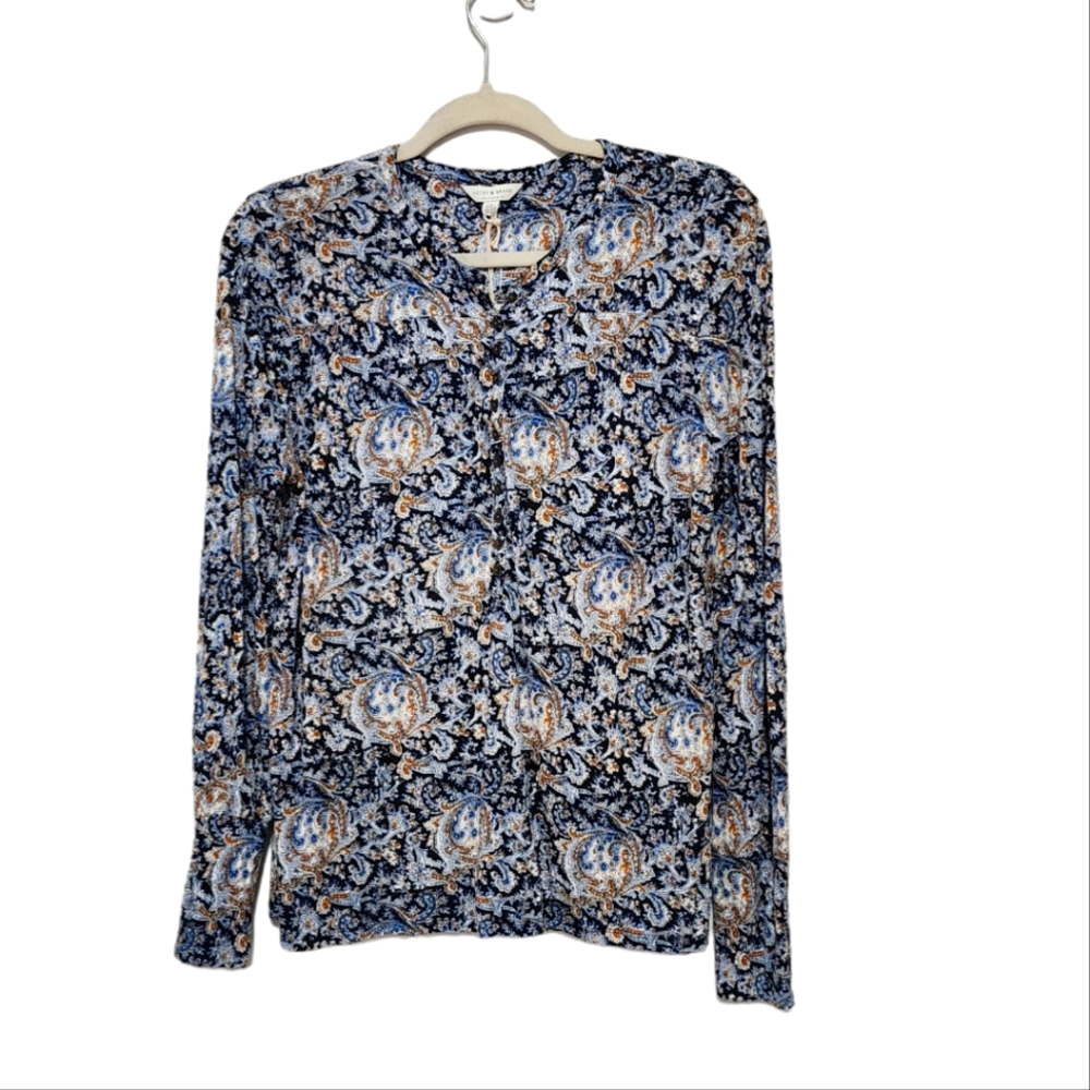 Lucky Brand Paisley Print 1/2 Button Down‎ Long Sleeve Blouse Size Medium NWT